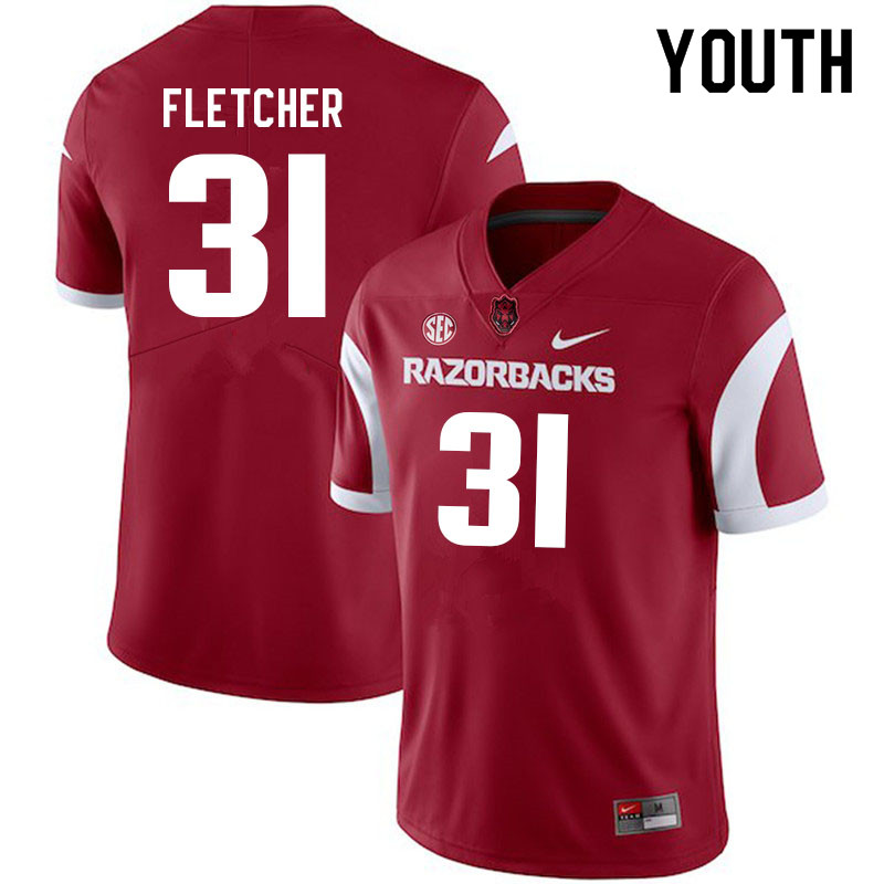 Youth #31 Max Fletcher Arkansas Razorbacks College Football Jerseys Sale-Cardinal